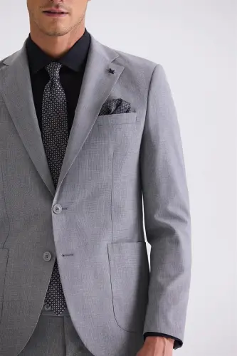 Grey Slim Fit Notch Collar Wool Suit - 3