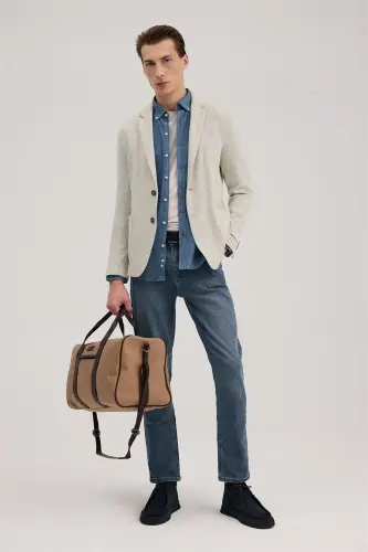 Grey Slim Fit Notch Lapel Patterned Jacket - JAKAMEN (1)