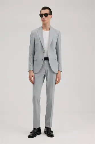 Grey Slim Fit Notch Lapel Suit - 1