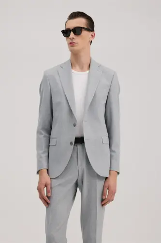 Grey Slim Fit Notch Lapel Suit - JAKAMEN (1)