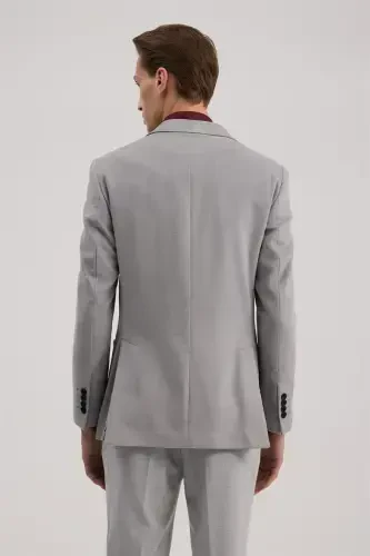Grey Slim Fit Peak Lapel Double Breasted Blazer - 4