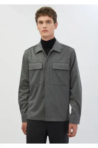 Grey Solid Regular Fit Woven 100% Cashmere Overshirt - 3