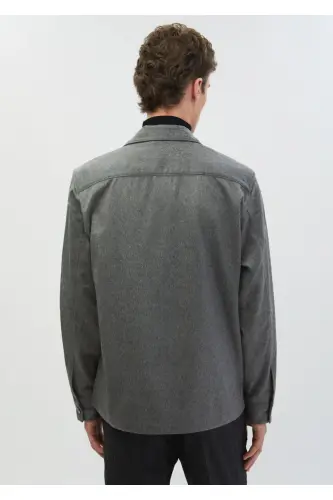 Grey Solid Regular Fit Woven 100% Cashmere Overshirt - 6