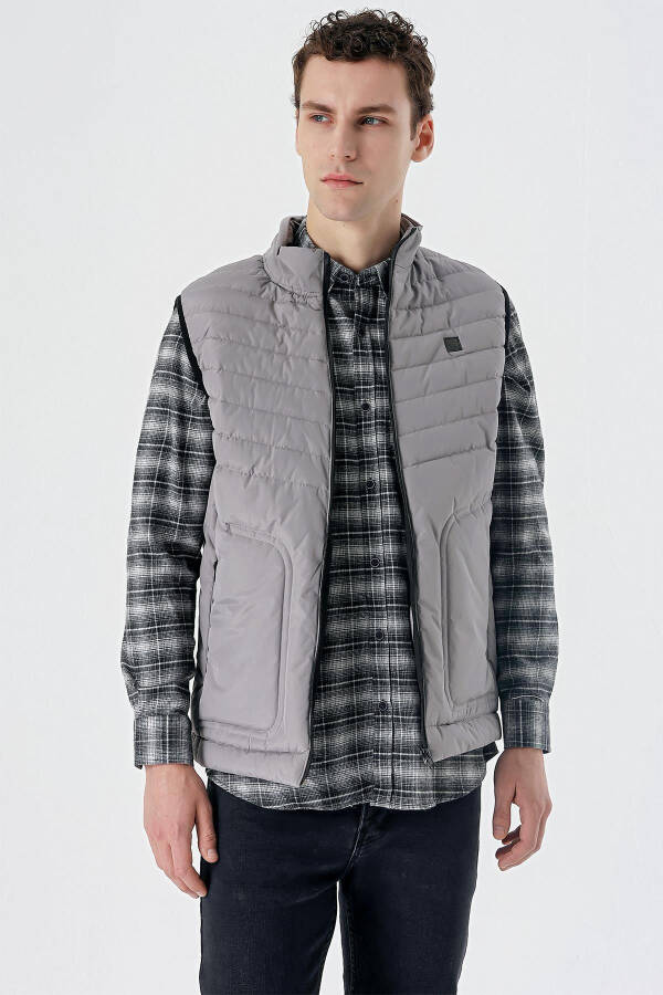 Grey Stand Collar Padded Casual Puffer Vest 1009235152 - 7