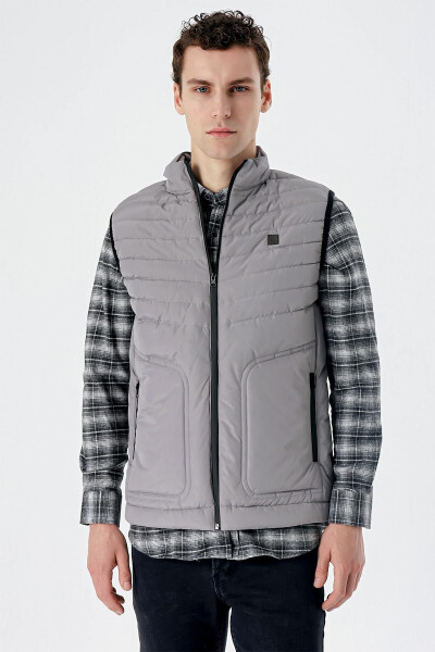 Grey Stand Collar Padded Casual Puffer Vest 1009235152 - 8