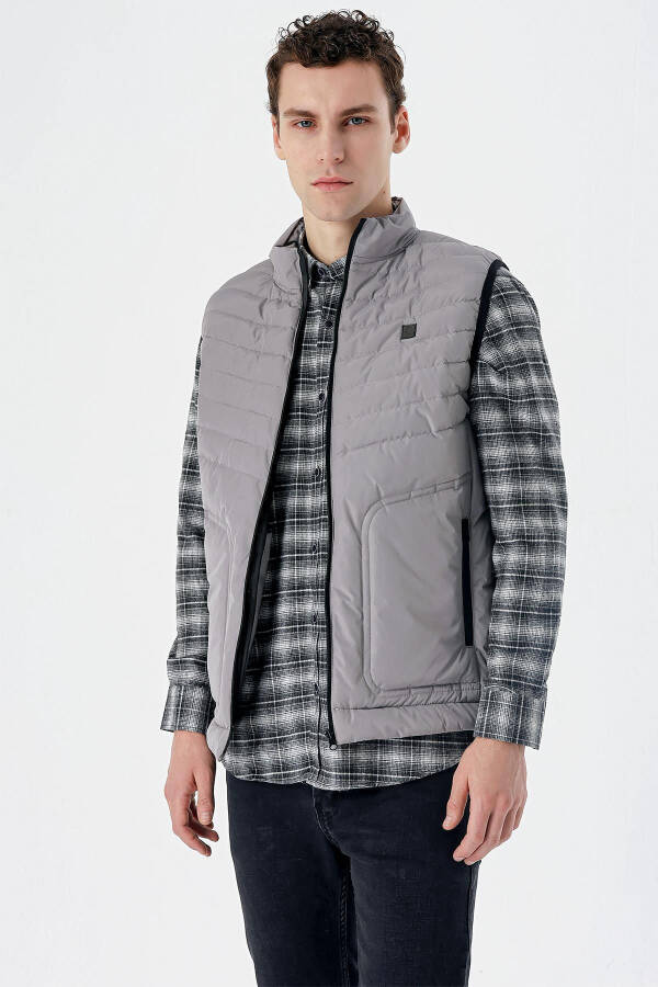 Grey Stand Collar Padded Casual Puffer Vest 1009235152 - 9