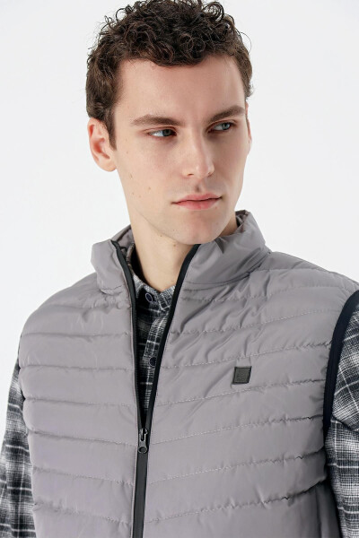 Grey Stand Collar Padded Casual Puffer Vest 1009235152 - 11