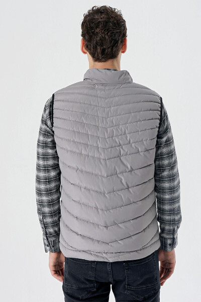 Grey Stand Collar Padded Casual Puffer Vest 1009235152 - 12