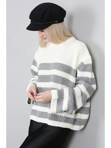 Grey Striped Women's Sweater - LC WAIKIKI (1)