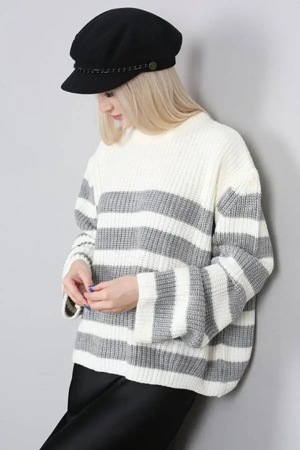 Grey Striped Women's Sweater - 8