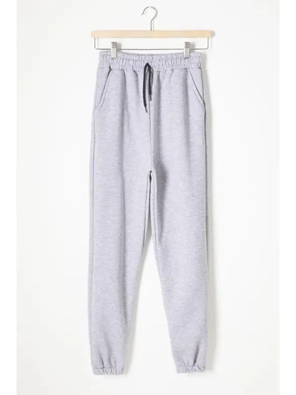 Grey Three-Thread Brushed Elastic Waist Kids Sweatpants 16761-Grey - 1