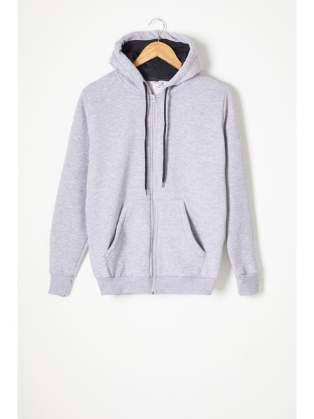 Grey Three-Thread Fleece Hooded Kids Sweater 16765 - 5