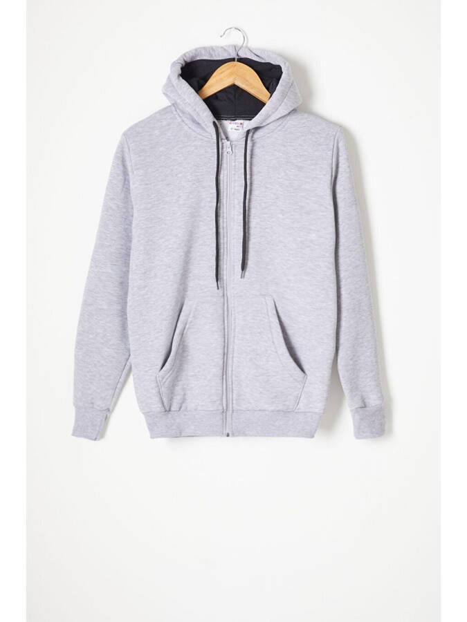 Grey Three-Thread Fleece Hooded Kids Sweater 16765 - 5