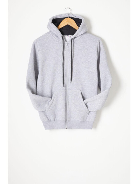 Grey Three-Thread Fleece Hooded Kids Sweater 16765 - LC WAIKIKI (1)