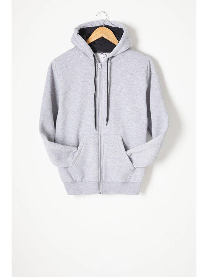 Grey Three-Thread Fleece Hooded Kids Sweater 16765 - 2