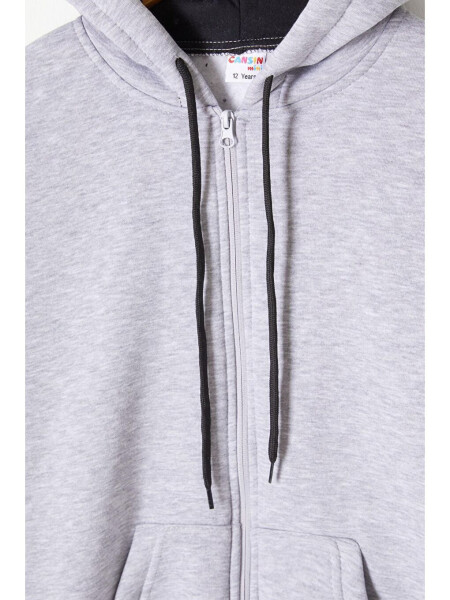 Grey Three-Thread Fleece Hooded Kids Sweater 16765 - 3