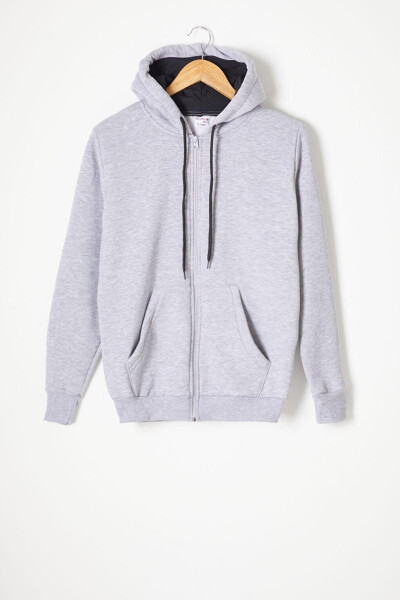 Grey Three-Thread Fleece Hooded Kids Sweater 16765 - 9