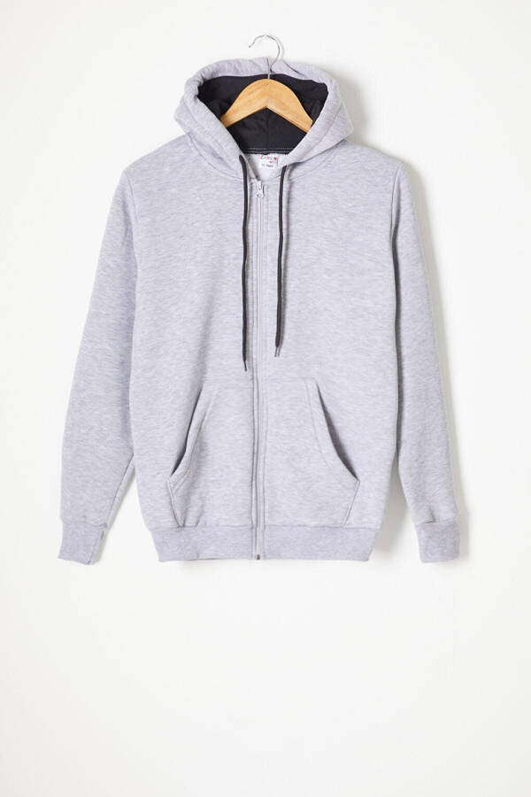 Grey Three-Thread Fleece Hooded Kids Sweater 16765 - 9