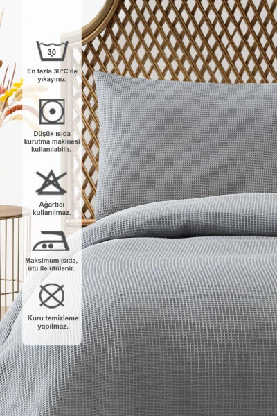 Grey Waffle Double Bed Quilt Set - Lightweight Bedspread - Cool & Soft - 3 Pieces - 3