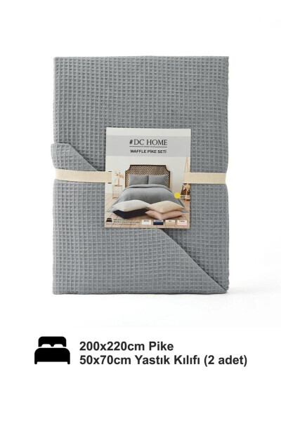 Grey Waffle Double Bed Quilt Set - Lightweight Bedspread - Cool & Soft - 3 Pieces - 4