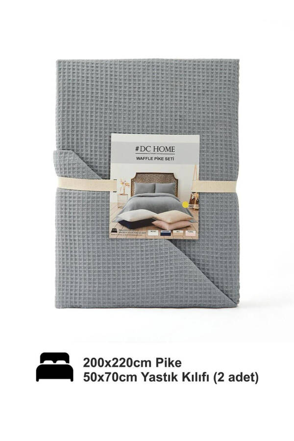 Grey Waffle Double Bed Quilt Set - Lightweight Bedspread - Cool & Soft - 3 Pieces - 4