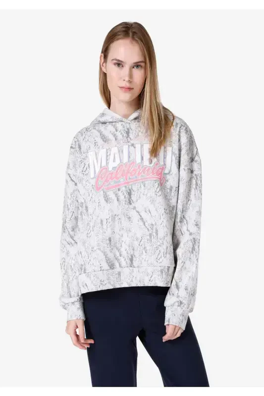 Grey women's sweatshirt, regular fit, hooded, printed. Cl1065957 - 1