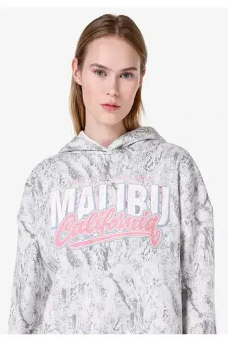 Grey women's sweatshirt, regular fit, hooded, printed. Cl1065957 - 4