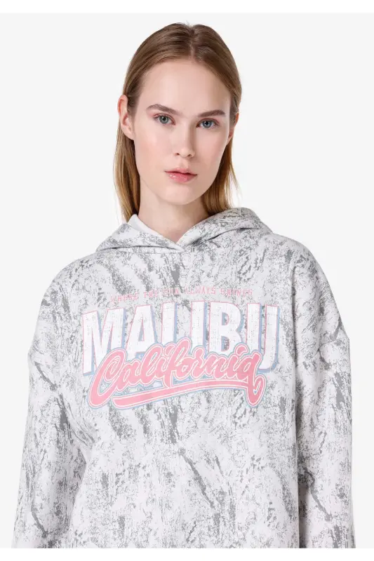Grey women's sweatshirt, regular fit, hooded, printed. Cl1065957 - 4