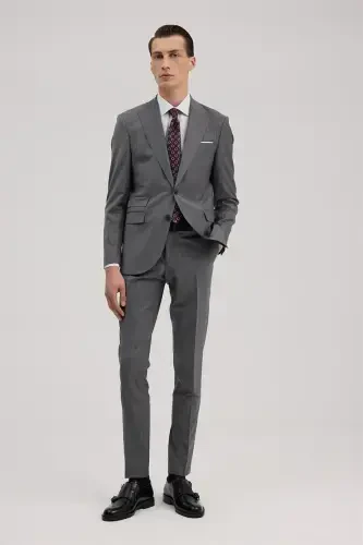 Grey Wool Slim Fit Peak Lapel Suit - JAKAMEN (1)