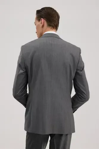 Grey Wool Slim Fit Peak Lapel Suit - 4