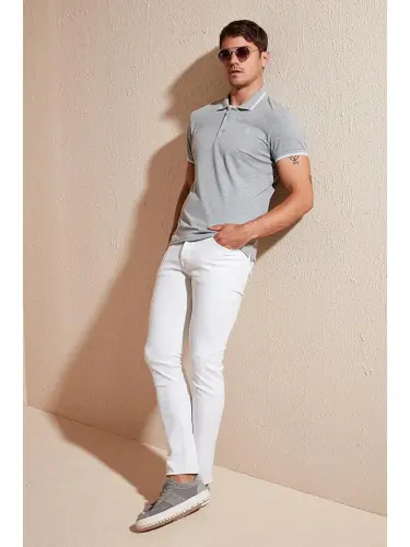 Gri %100 Pamuk Düğmeli Regular Fit Polo Tişört 5902118-Gri - LC WAIKIKI (1)