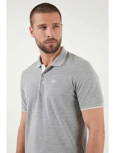 Gri %100 Pamuk Düğmeli Regular Fit Polo Tişört 5902118-Gri - 3