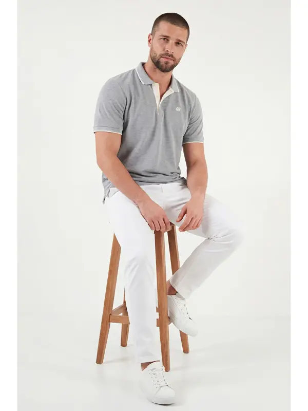 Gri %100 Pamuk Düğmeli Regular Fit Polo Tişört 5902118-Gri - 5