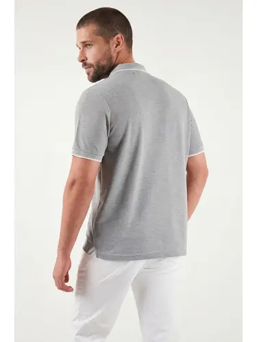 Gri %100 Pamuk Düğmeli Regular Fit Polo Tişört 5902118-Gri - 6