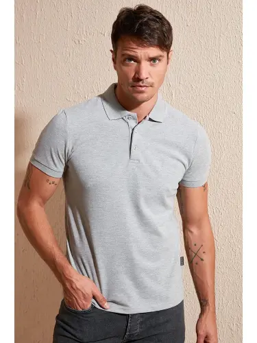 Gri %100 Pamuk Düğmeli Regular Fit Polo Tişört 5902127-Gri - 2