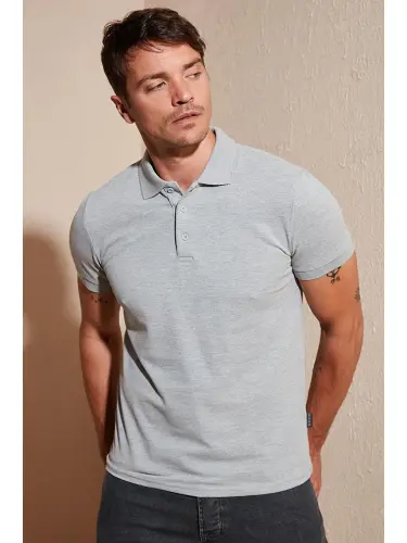 Gri %100 Pamuk Düğmeli Regular Fit Polo Tişört 5902127-Gri - 3