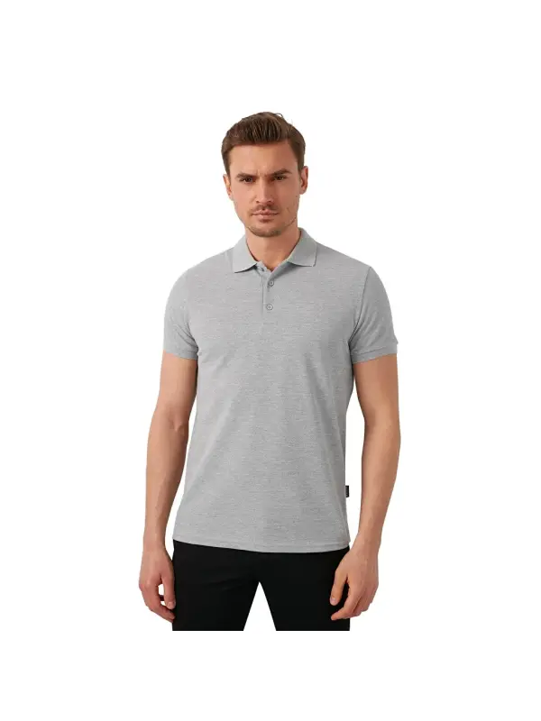 Gri %100 Pamuk Düğmeli Regular Fit Polo Tişört 5902127-Gri - 4