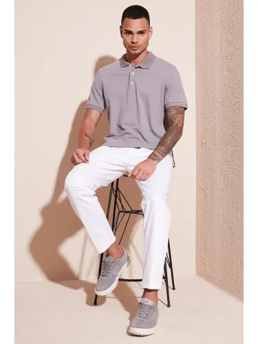 Gri %100 Pamuk Düğmeli Regular Fit Polo Tişört 5902127-Gri - LC WAIKIKI (1)