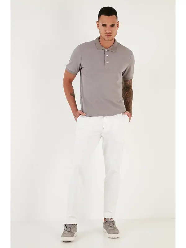 Gri %100 Pamuk Düğmeli Regular Fit Polo Tişört 5902127-Gri - 4
