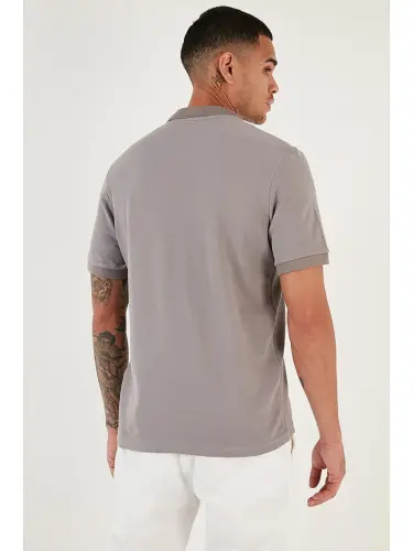 Gri %100 Pamuk Düğmeli Regular Fit Polo Tişört 5902127-Gri - 6