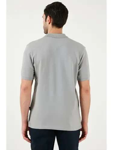 Gri %100 Pamuk Düğmeli Regular Fit Polo Tişört 5902127-Gri - 7