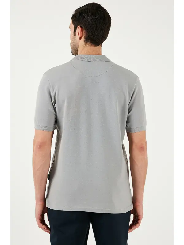 Gri %100 Pamuk Düğmeli Regular Fit Polo Tişört 5902127-Gri - 7