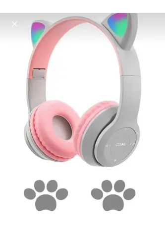 Gri A Kalite Vilya Kedi Kulağı Detaylı Bluetooth Kablosuz Uyumlu Kulaklık Çocuk Oyuncu Kablo-YEŞİL - 1