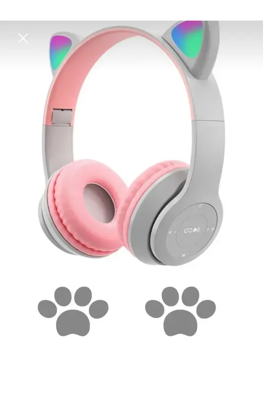 Gri A Kalite Vilya Kedi Kulağı Detaylı Bluetooth Kablosuz Uyumlu Kulaklık Çocuk Oyuncu Kablo-YEŞİL - 1