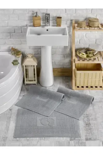 Gri Ayak Havlusu-paspas Seti 3'lü 780gr.-Gri - TABEA HOME (1)