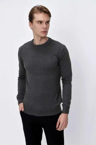 Gri Basic Dinamik Fit Rahat Kesim Bisiklet Yaka Triko Kazak 