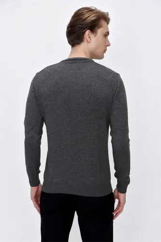 Gri Basic Dinamik Fit Rahat Kesim Bisiklet Yaka Triko Kazak - 6