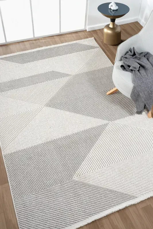 Gri Beyaz Yumuşak Dokulu Halı Kilim Salon Mutfak Koridor Yolluk Dokuma Makine Halısı 0013-Gri 5 - 1