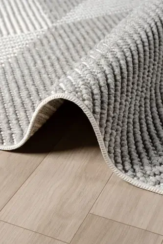 Gri Beyaz Yumuşak Dokulu Halı Kilim Salon Mutfak Koridor Yolluk Dokuma Makine Halısı 0013-Gri 5 - 4