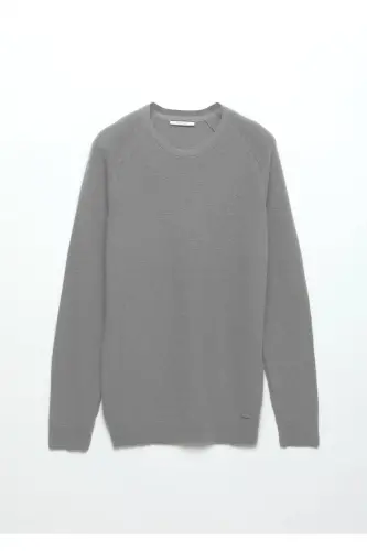 Gri Bisiklet Yaka Jakarlı Yün Karışımlı Triko Kazak-Gri - 7